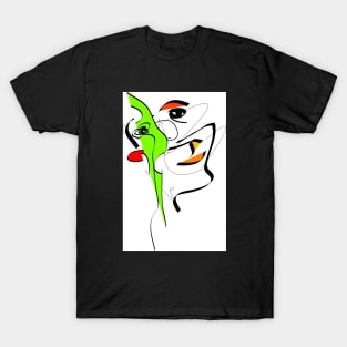 Face done in black lines and color T-Shirt